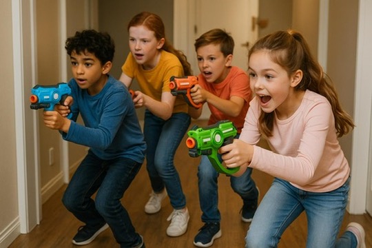 Kinderen spelen lasergame binnen