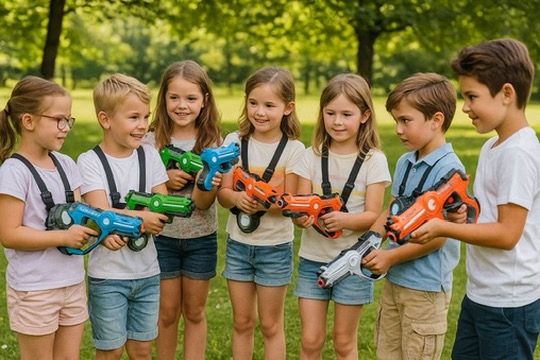 Groep kinderen met lasergame sets